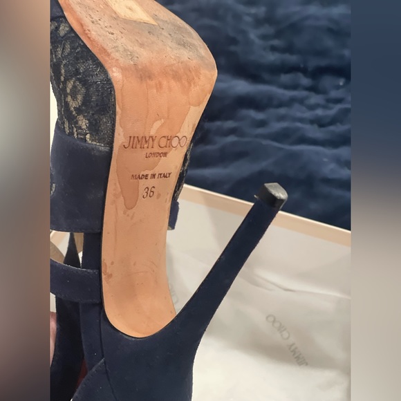 Jimmy Choo Vantage Suede Lace Navy Heels size 6 - Picture 4 of 10